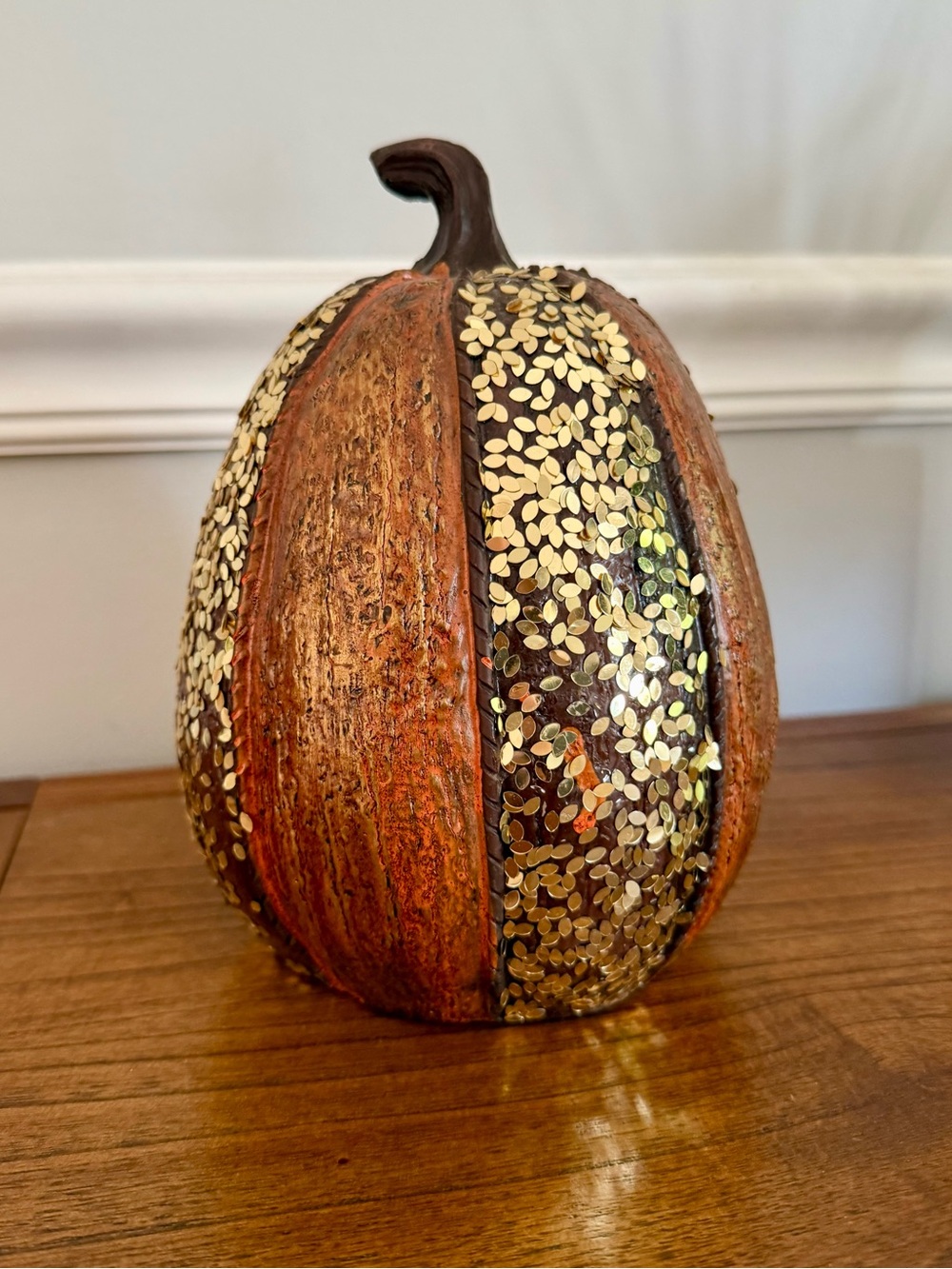 Autumn Orange Pumpkin Decorative Decor with Gold Sequin